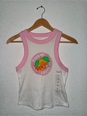 Old Navy White Tank Top with Pink Trim and Citrus Graphic